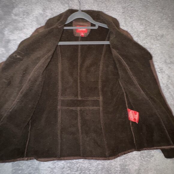 Vintage Esprit Y2K Faux Sherpa Suede Coat Size Small Brown Penny Lane Preppy 90s - Picture 5 of 11
